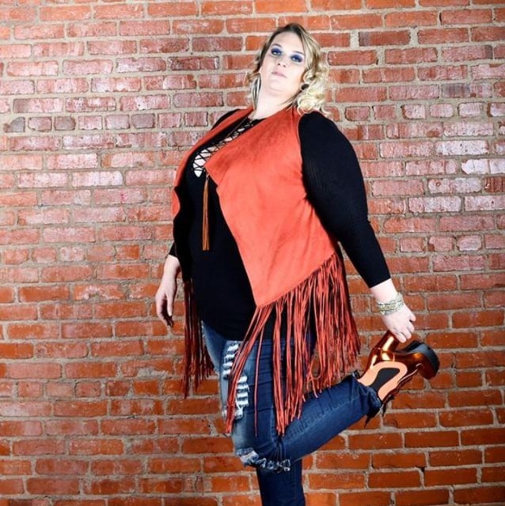 Orange 100% suede fringe vest